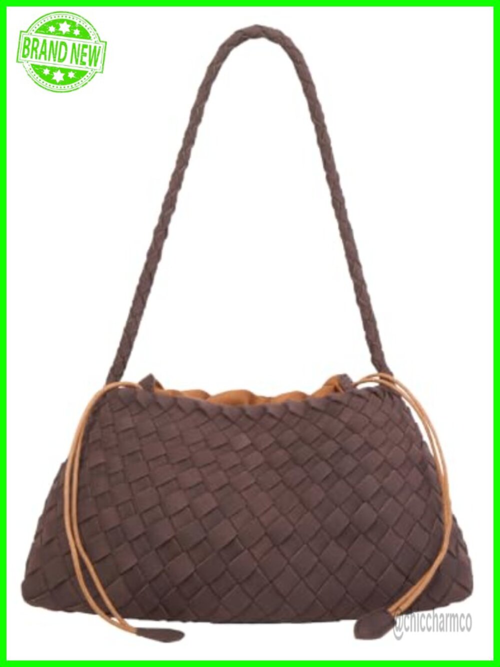 Woven Suede Hobo Shoulder Bag PU Leather Bucket Purse Tote Handbag